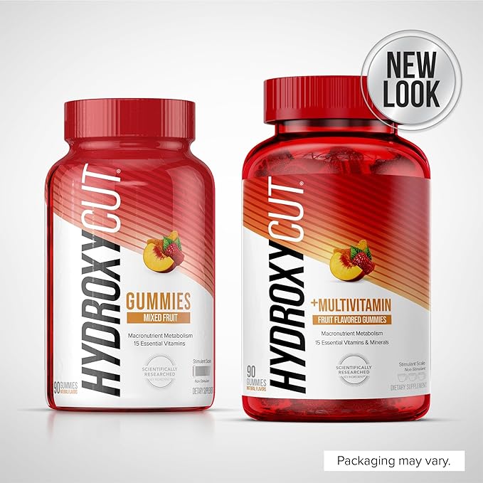 Hydroxycut Gummies (Pack of 2) - 99% Caffeine Free - Metabolize Carbs, Proteins & Fats - Includes 15 Essential Vitamins & Minerals - for Women & Men