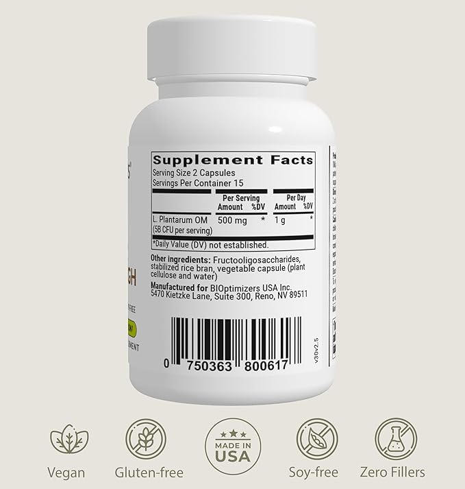 BIOptimizers Probiotic Breakthrough, Proteolytic Prebiotics & Probiotics Supplement – Lactobacillus Plantarum OM for Immune, Bloating & Gut Relief Support, 30 Vegan Capsules