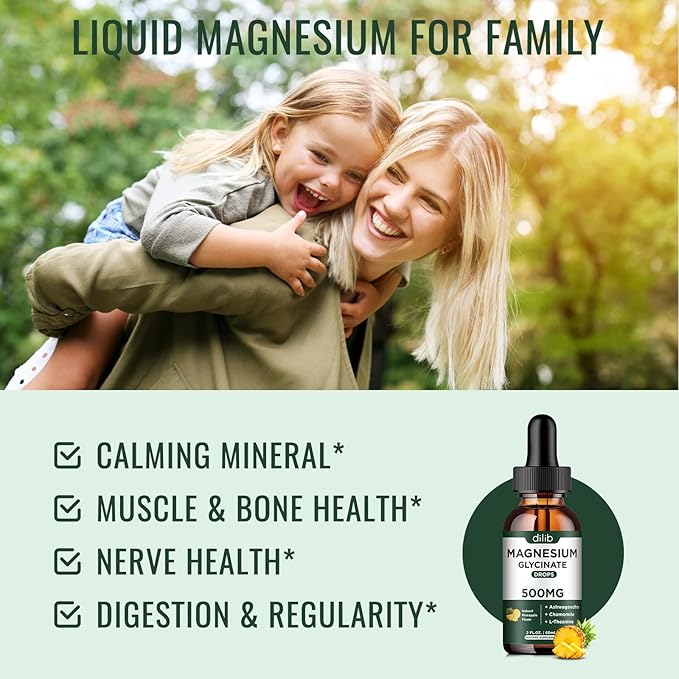Magnesium Glycinate 500mg - Liquid Magnesium Drops, Ashwagandha, L - Theanine, Chamomile - Calm & Stress Relief, Relaxation, Restful Sleep, Muscle Heart Health, Vegan - 2 Fl Oz (30 Days)