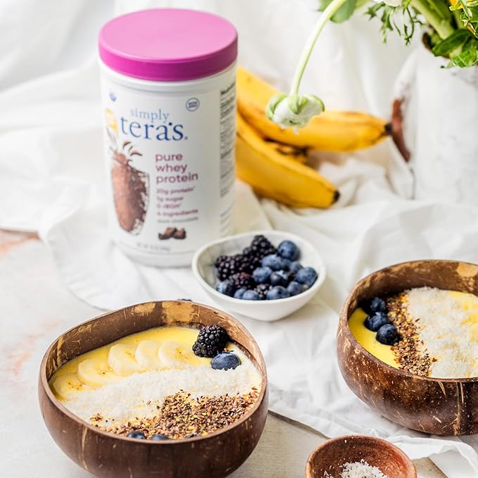 Simply tera's Pure Whey Protein Powder - Chocolate Protein Powder, Clean & Grass Fed Whey Protein, No Artificial Sweeteners, Non-GMO, Kosher, rBGH-Free, Soy-Free - Dark Chocolate, 24 oz