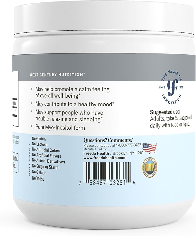 FREEDA Pure Inositol Powder – Myo-Inositol for Mood & Hormone Balance, Kosher, Vegan, Gluten-Free, No Additives, Easy-to-Mix (4 oz, 125 Servings, 4-Month Supply) – Supports PCOS & Fertility