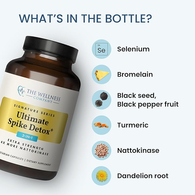 The Wellness Company Ultimate Spike Detox | 120 Capsules | 3-in-1 Formula with Nattokinase, Bromelain, and Curcumin | Non-GMO, Gluten-Free