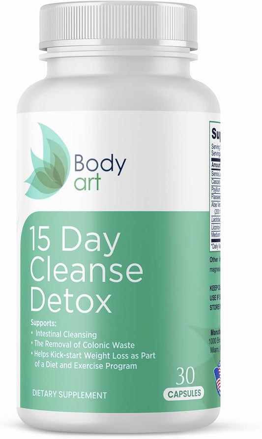 Body Art 15 Day Colon Cleanse Detox - Gut Detox Cleanse for Digestive Health, Gut Cleanse Detox for Women & Men - for Bowel Cleanse, Remove Body Waste, Advanced Colon Cleanser & Detox - 30 Capsules