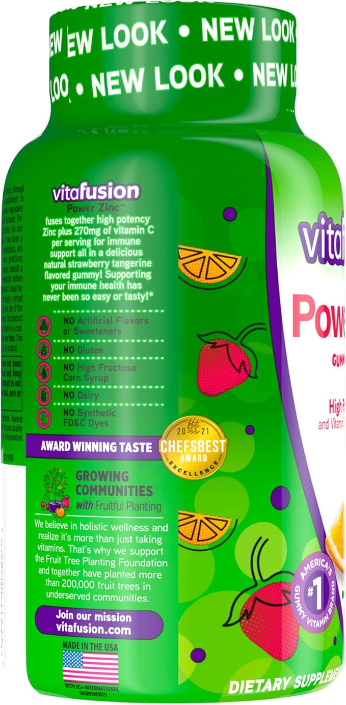 Vitafusion Power Zinc Gummy Vitamins, Strawberry Tangerine Flavored Immune Support (1), 90 Count (Pack of 2)