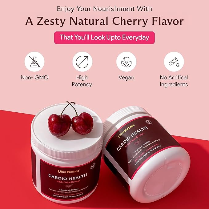 Life's Fortune L Arginine L Citrulline Supplement Powder - High Potency Nitric Oxide Supplement Booster with Natural Cherry Flavor (20 Servings (Pack of 1)