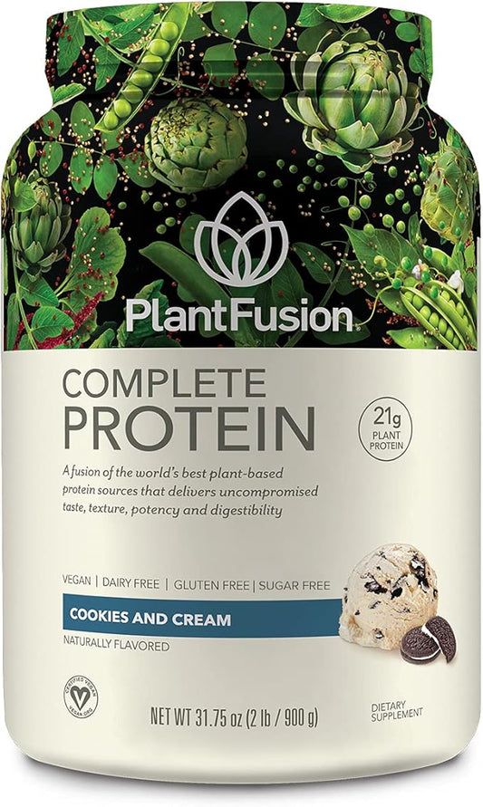 PlantFusion Complete Vegan Protein Powder - Plant Based Protein Powder with BCAAs, Digestive Enzymes and Pea Protein - Keto, Gluten Free, Soy Free, Non-Dairy, No Sugar, Non-GMO - Cookies & Cream 2 lb