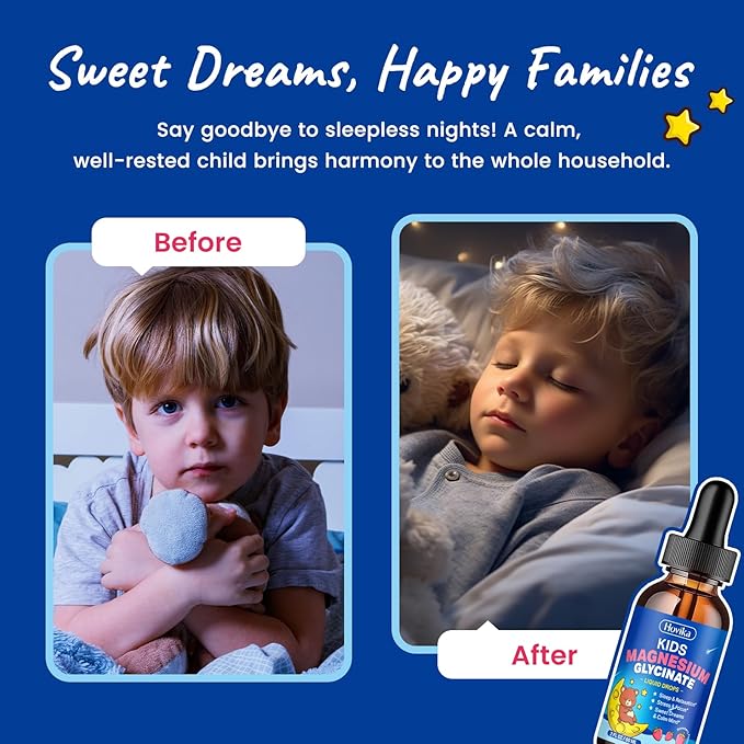 Magnesium Glycinate Liquid for Kids - with L-Theanine Omega-3, Vitamin B6, D3, Zinc - Kids Magnesium Drops for Sleep, Relaxation, Calm & Focus - 2 Fl Oz, Strawberry Flavor