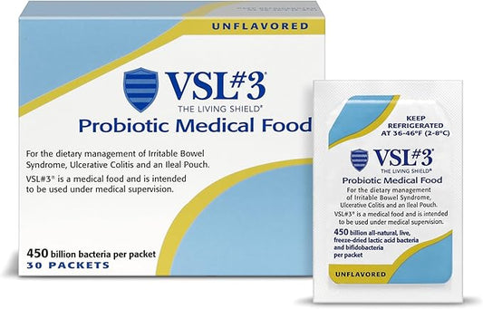 VSL #3® Probiotic Powder for Digestive Health, IBS & UC Symptoms - 450B CFUs, High-Potency, Multi-Strain, Live, Refrigerated Probiotic, Medical Food for Gut Health Support in Men & Women, 30 Pack