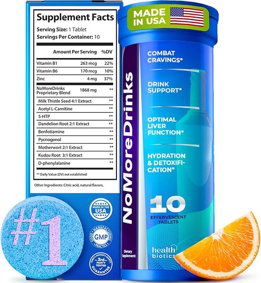 NoMoreDrinks Anti Alcohol Craving Supplement | Liver Detox & Combat Cravings | Energy Support Alcohol Replacement Drink | Organic Milk Thistle Supplement & Dandelion Root & 5HTP | (10) Energy Pills