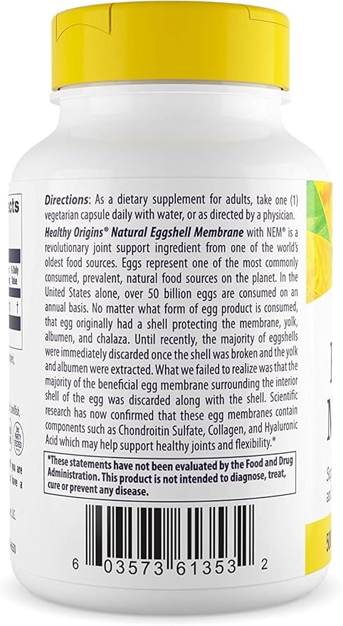 Healthy Origins Eggshell Membrane (NEM), 500 mg - Natural Collagen and Joint Support Supplement - Gluten-Free Supplement - 30 Veggie Capsules
