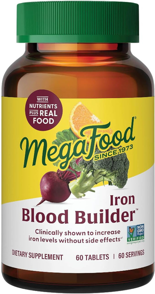 MegaFood Blood Builder - Iron Supplement Clinically Shown to Increase Iron Levels Without Side Effects - Supplement for Women with Vitamin C, Vitamin B12 & Folic Acid - Vegan - 60 Tabs
