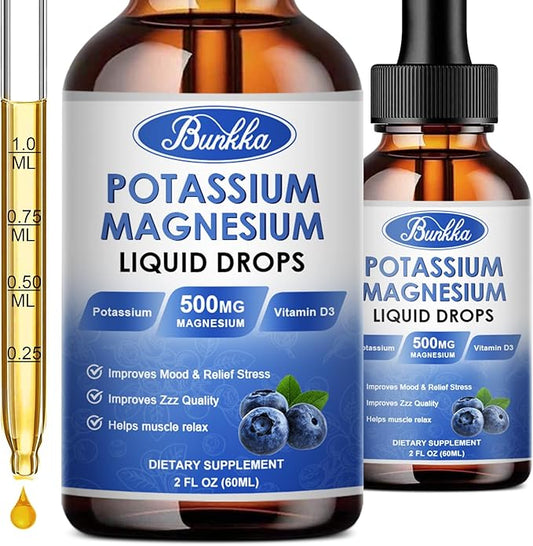 Potassium Magnesium Liquid Drops Supplement with Potassium, Magnesium,Calcium, Vitamin D3, Zinc, for Leg Cramps, Energy, Metabolism, for Adult and Kid,Sugar Free