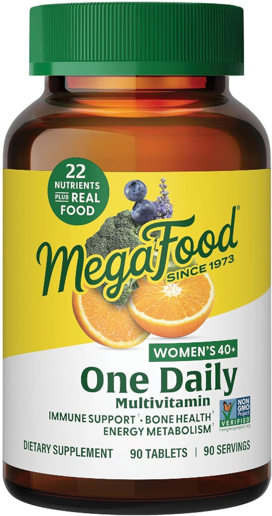 MegaFood Women's 40+ One Daily Multivitamin for Women with Vitamin B12, Vitamin B6, Vitamin C, Vitamin D, Zinc & Iron – Plus Real Food - Immune Support - Bone Health - Non-GMO - Vegetarian - 90 Tabs