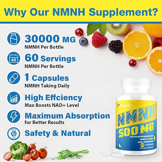 NMNH (Dihydronicotinamide Mononucleotide) 500mg Per Serving, NMNH NAD Supplement to Boost NAD+ Levels As We Age, NAD Plus Supplement for Anti Aging, Energy, Immune, Focus, Pure Organic - 300 Capsules