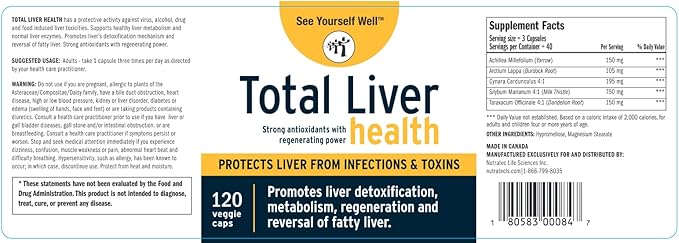 See Yourself Well Total Liver Health: Liver Cleanse, Detox & Repair Fatty Liver. Milk Thistle Extract, Dandelion Root, Yarrow, Burdock Root & Cynara (Artichoke) to Support Healthy Liver Function