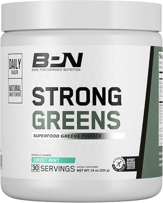 BARE PERFORMANCE NUTRITION, BPN Strong Greens Superfood Powder, Improved Digestion, Increased Energy, Immune System Support, Sweet Mint, 30 Servings