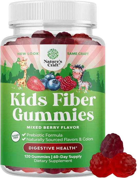 High Prebiotic Fiber Gummies for Kids - Dietary Fiber Supplements for Digestion & Constipation - Chicory Root Kids Immune Gummies - Non-GMO & Vegan Digestive Nutritional Supplements - 120 Count