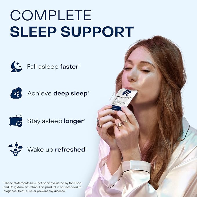 Healthycell REM Sleep Aid Supplement for Adults - Liquid Gel Extra Strength Sleep Supplement with Melatonin, Magnesium, L-Theanine, GABA & Natural Calming Herbs - 30 Gel Packs, Cherry Flavored