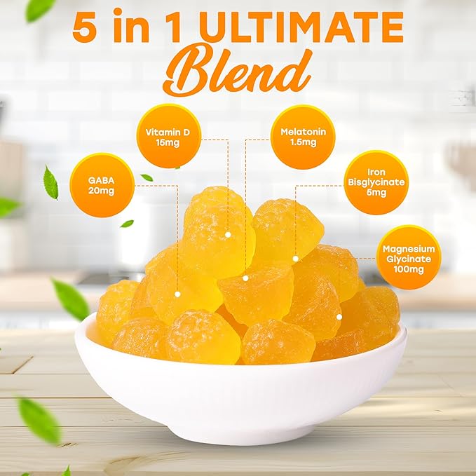 Magnesium Glycinate Gummies 100mg for Kids and Adults- Bedtime Formula, Deep Calm Sleep Supplement - Glicinato de Magnesio
