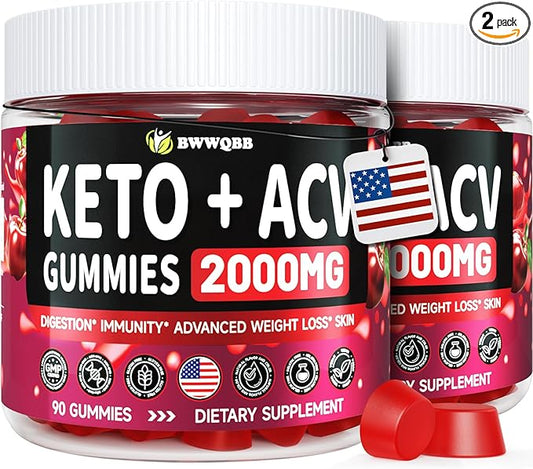 2 Pack Keto ACV Gummies Advanced Formula 2000mg, 180 Vegan Gelatin-Free Advanced Keto Acv Gummies with Pomegranate & Beetroot, Natural Ingredients, Alternative to Keto Drops