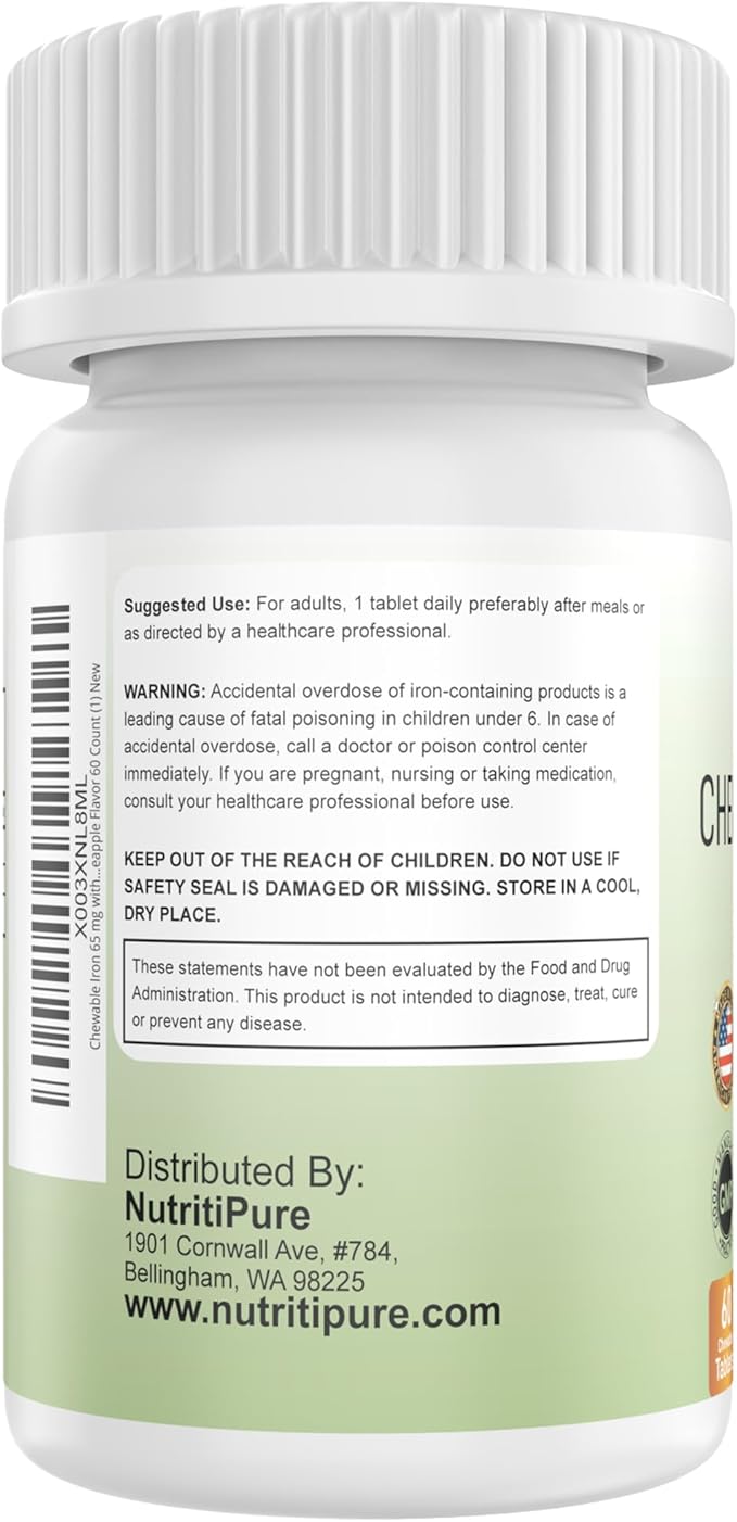 Chewable Iron Carbonyl 65 mg with Vitamin C 180 mg (for Women/Men) - Tablet in Pineapple Flavor 60 Count (1)