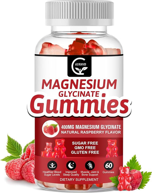 Magnesium Glycinate Gummies 400mg, Magnesium Potassium Supplement - Chelated Magnesium Potassium Complex with Vitamin D, B6, and CoQ10, Supports for Memory, Calm, Mood & Sleep - 60 Count (Pack of 1)