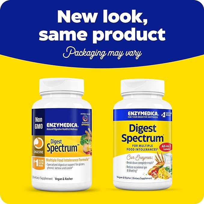 Enzymedica Digest Spectrum, Digestive Enzymes for Multiple Food Intolerances, Offers Fast-Acting Gas & Bloating Relief, 90 Count