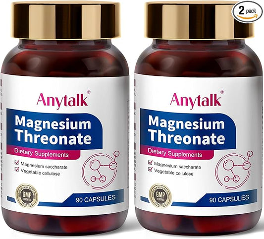 Magnesium L-Threonate, Brain Supplements for Memory and Focus, Sleep and Anxiety for Kids & Adults (180 Capsules)