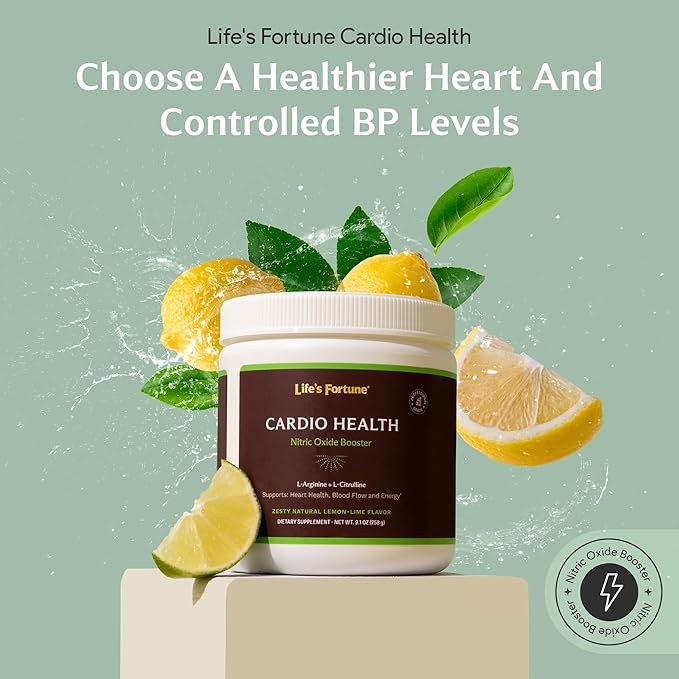 Life's Fortune L Arginine L Citrulline Supplement Powder - High Potency Nitric Oxide Supplement Booster with Natural Lemon Lime Flavor - Cardio Health, Blood Pressure and Vascular Support - 258g