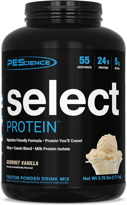 PEScience Select Protein Powder – Gourmet Vanilla, 55 Servings, Whey & Casein Blend for Muscle Growth & Recovery, Low Carb, Low Fat, Gluten-Free, 24g Protein Powder Per Serving, Great Tasting Flavors