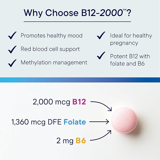 Biotics Research B12-2000™ Vitamin B12 2000 mcg, B6, Folate–B12 Sublingual Lozenges, Methylation Support Supplement, High Potency, Highly Absorbable, Natural, Berry Flavor, Dissolves Easily–60 Count