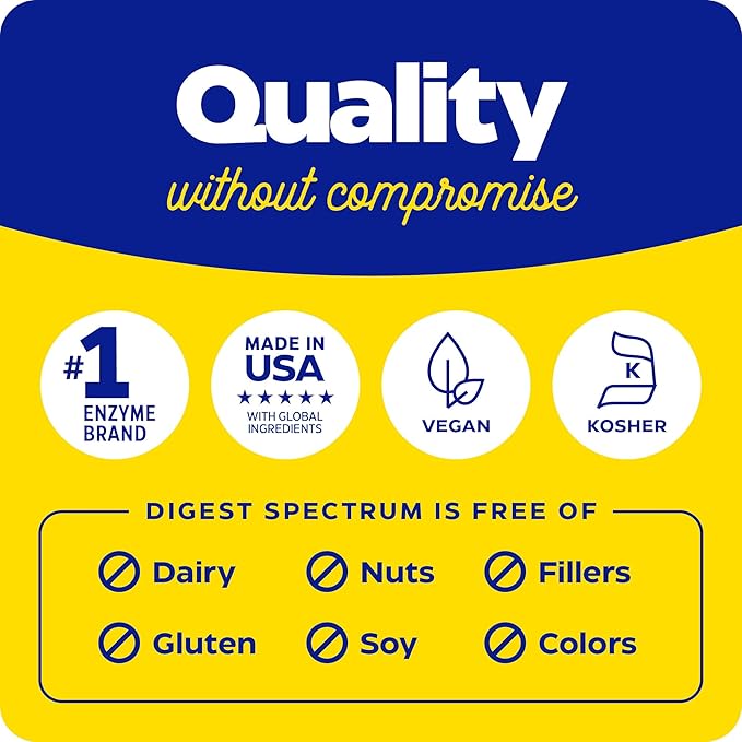 Enzymedica Digest Spectrum, Digestive Enzymes for Multiple Food Intolerances, Offers Fast-Acting Gas & Bloating Relief, 90 Count