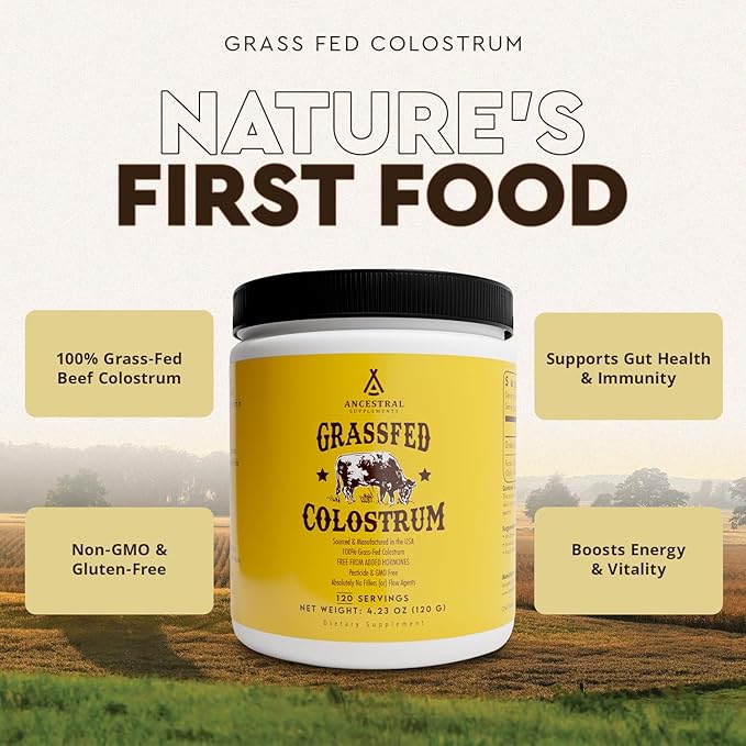 Ancestral Supplements Bovine Colostrum Powder - Grass Fed, Freeze Dried, Immune Support and Gut Health, 120 Servings