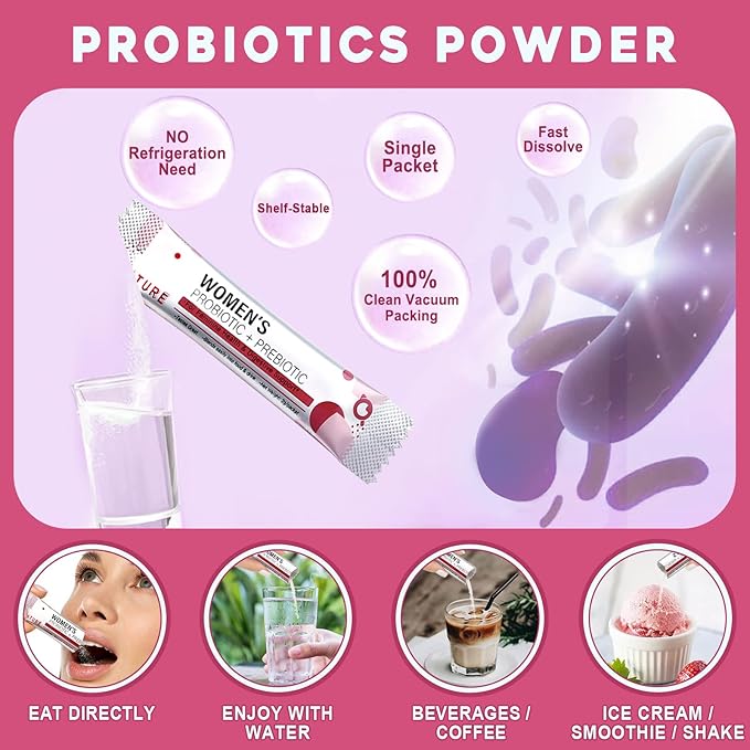 NATURE TARGET Probiotics for Women Probiotic Powder Supplement - Prebiotics and Probiotics for Digestive Health and Immune Support，30 Individual Stick Bags