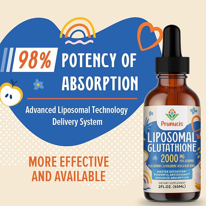 2000MG Liposomal Glutathione Liquid, 98% Absorption, Glutathione Liquid Supplement, Active Form L- Glutathione, Powerful Antioxidant Complex for Immune System, Aging Defense, Detox, 2 FL.OZ