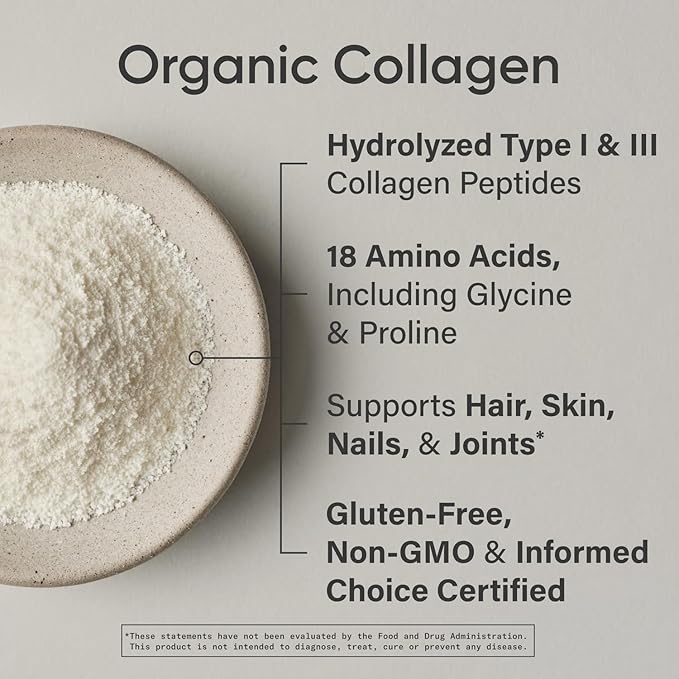 Sports Research® Organic Collagen Peptides - Hydrolyzed Type I & III Collagen Protein Powder Sustainably Sourced from Grass-Fed Bovine - Unflavored, Organic Certified & Gluten Free - 30 Servings