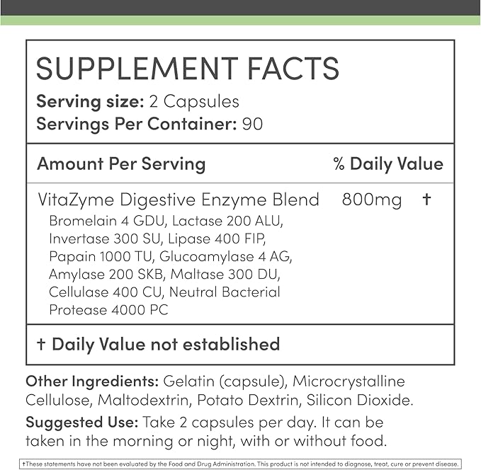 Digestive Enzymes - 800mg Blend of All 10 Most Essential Digestive and Pancreatic Enzymes (Amylase, Lipase, Bromelain, Lactase, Papain, Protease, Cellulase, Maltase, Invertase) by Double Wood