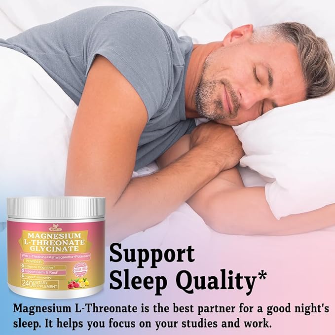 Magnesium Powdered Drink Mix with Magnesium Glycinate, Potassium, L-Theanine, Ashwagandha, and Vitamin D for Men and Women, Raspberry Lemonade, (240g)