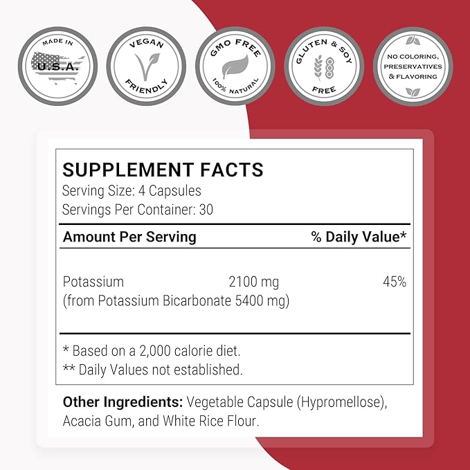 Supersmart - Potassium Bicarbonate 5400mg per Day (High Dose) - Electrolyte Mineral - Acid-Base Balance pH - Heart, Muscle & Nerve Health | Non-GMO & Gluten Free - 120 Vegetarian Capsules
