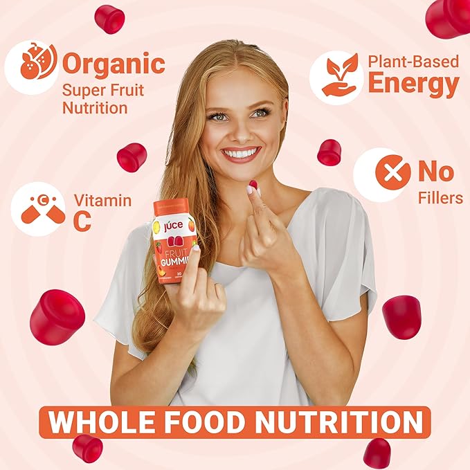 Júce Fruit Gummies with Peach Flavor - Superfood Gummies Delights for Optimal Health By Terra Kai Organics