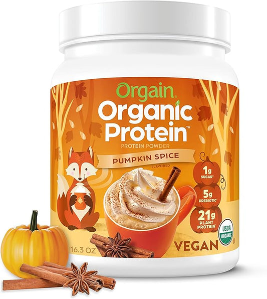 Orgain Organic Vegan Protein Powder, Pumpkin Spice - 21g of Plant Based Protein, Non Dairy, Gluten Free, 1g of Sugar, Soy Free, Kosher, Non-GMO, 1.02 Lb (Packaging May Vary)