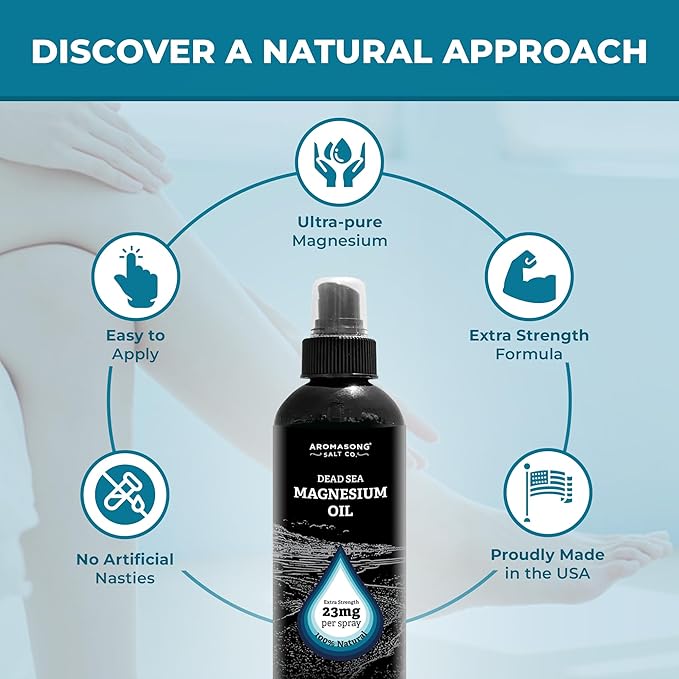 Aromasong Extra Strength Magnesium Oil Spray - 8 Oz. 2 Pack (23mg in Each Spritz) Natural and Pure Magnesium Spray - Made in The USA - for Leg Discomfort and Promotes a Calm Sleep