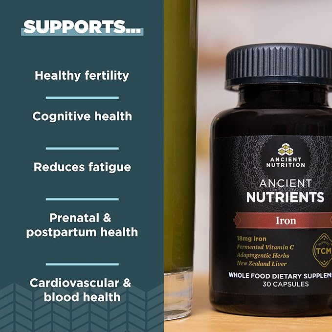 Ancient Nutrition, Ancient Nutrients Iron - 18mg Iron, Adaptogenic Herbs, Enzyme Activated, Paleo & Keto Friendly, 30 Capsules…