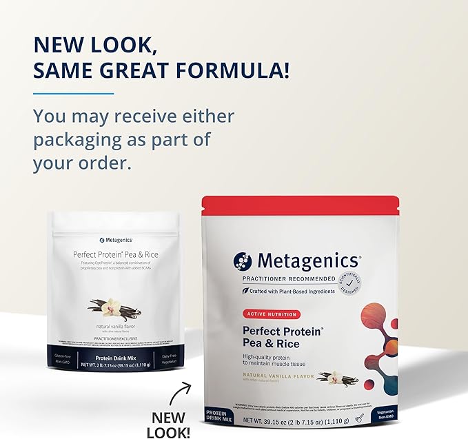 Metagenics Perfect Protein Pea & Rice - Featuring OptiProtein, a Balanced Combination of Proprietary Pea and Rice Protein with Added BCAAs - Vanilla Flavor - 30 Servings - 39.15 Oz