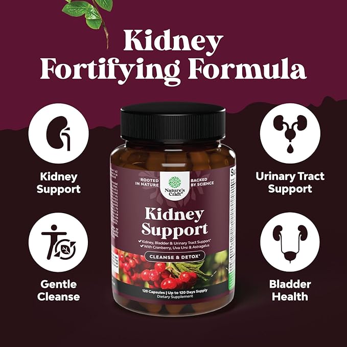 Kidney Support Cranberry Supplement for Women and Men - High Strength Kidney Cleanse and Detox with Stinging Nettle Uva Ursi and Astragalus for Kidney and Bladder Health - Non-GMO Halal and Vegan