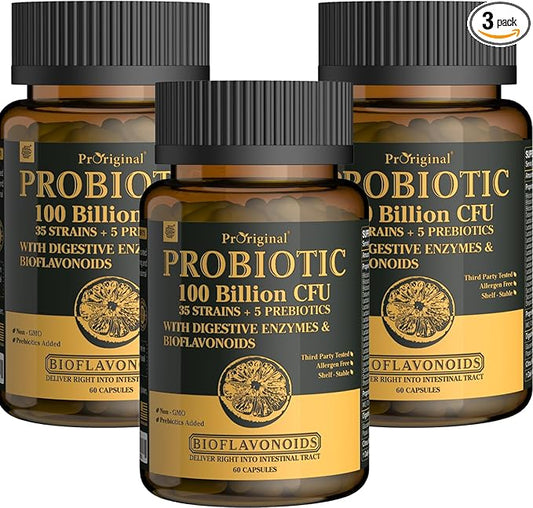 Probiotics with Prebiotics for Men and Women - 35 Strains Organic Probiotic 100 Billion CFU, Vegan Acidophilus Probiotic Supplement, Non-GMO Raw Probiotic 180 Capsules (180 Count/90 Days Supply)