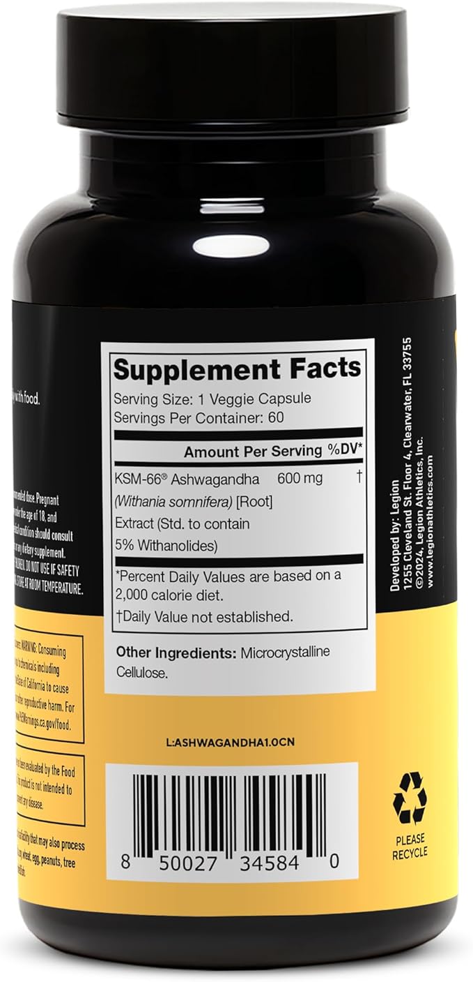 LEGION KSM-66® Ashwagandha Root Extract - Ashwagandha Root Powder Supplement to Improve Your Mood, Sleep & Athletic Performance - Extra Strength Ashwagandha Root Extract (60 Servings)