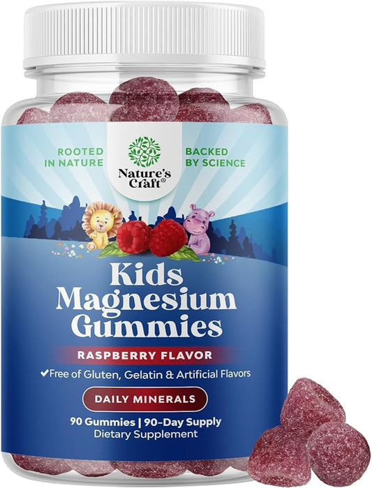 Kids Magnesium Gummies - Calm Relaxing Mg Citrate Supplement with Raspberry Flavor - Calm Magnesium Supplement for Nerve Health, Muscles & Healthy Heart Support - Mag Citrate Gummies, 90 Count Pack