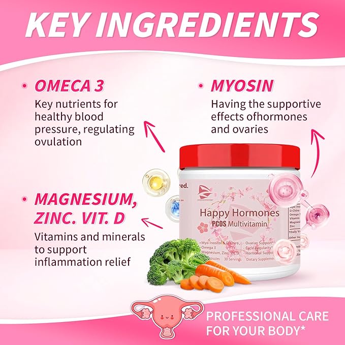 New Upgrade PCOS Multivitamin,2024 Happy Hormones,Hormone Balance for Women-Cycle Support Supplements-Menopause and Mood Support Supplement PMS Support for Women (1)