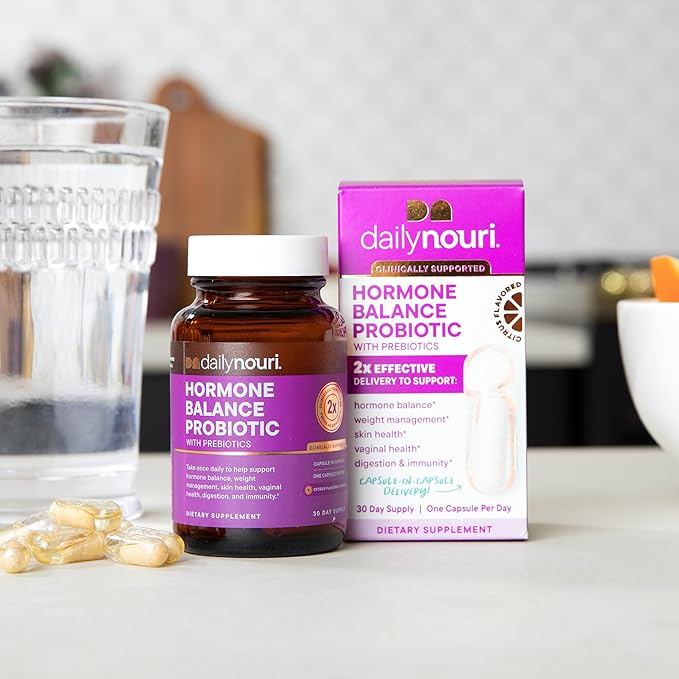 Daily Nouri Hormone Balance Probiotic for Women | Capsules for PCOS, Vaginal pH, Yeast Balance, Skin Health, Digestion & Immunity-7 Probiotic Strains-Vegan Ahiflower Omega Oil | 30-Day Supply